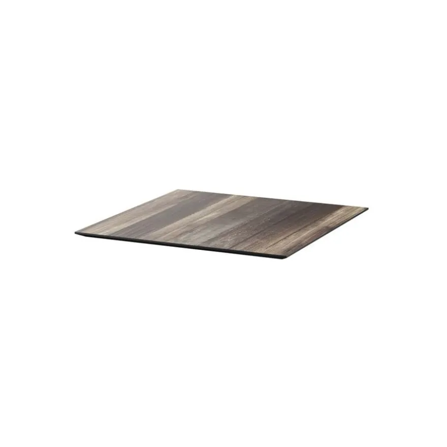 Feros Infinity Tripod Terrassentisch Schwarz frame + Tropical Wood HPL 70x70 cm