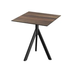 Feros Infinity Tripod Terrassentisch Schwarz frame + Tropical Wood HPL 70x70 cm