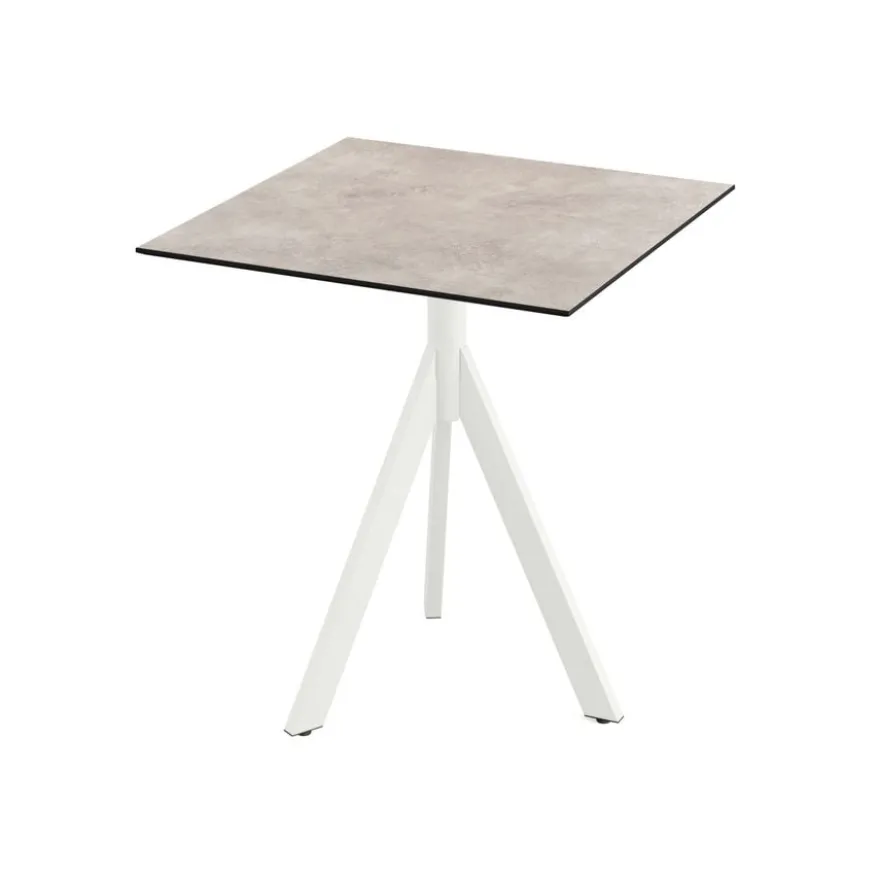 Feros Infinity Tripod Terrassentisch Weiß frame + Moonstone HPL 70x70 cm