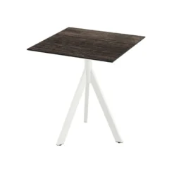 Feros Infinity Tripod Terrassentisch Weiß frame + Riverwashed Wood HPL 70x70 cm