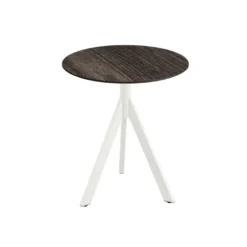 Feros Infinity Tripod Terrassentisch Weiß frame + Riverwashed Wood HPL Ø70 cm