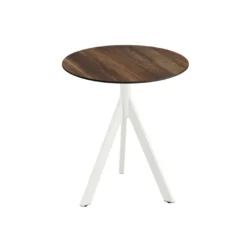 Feros Infinity Tripod Terrassentisch Weiß frame + Tropical Wood HPL Ø70 cm