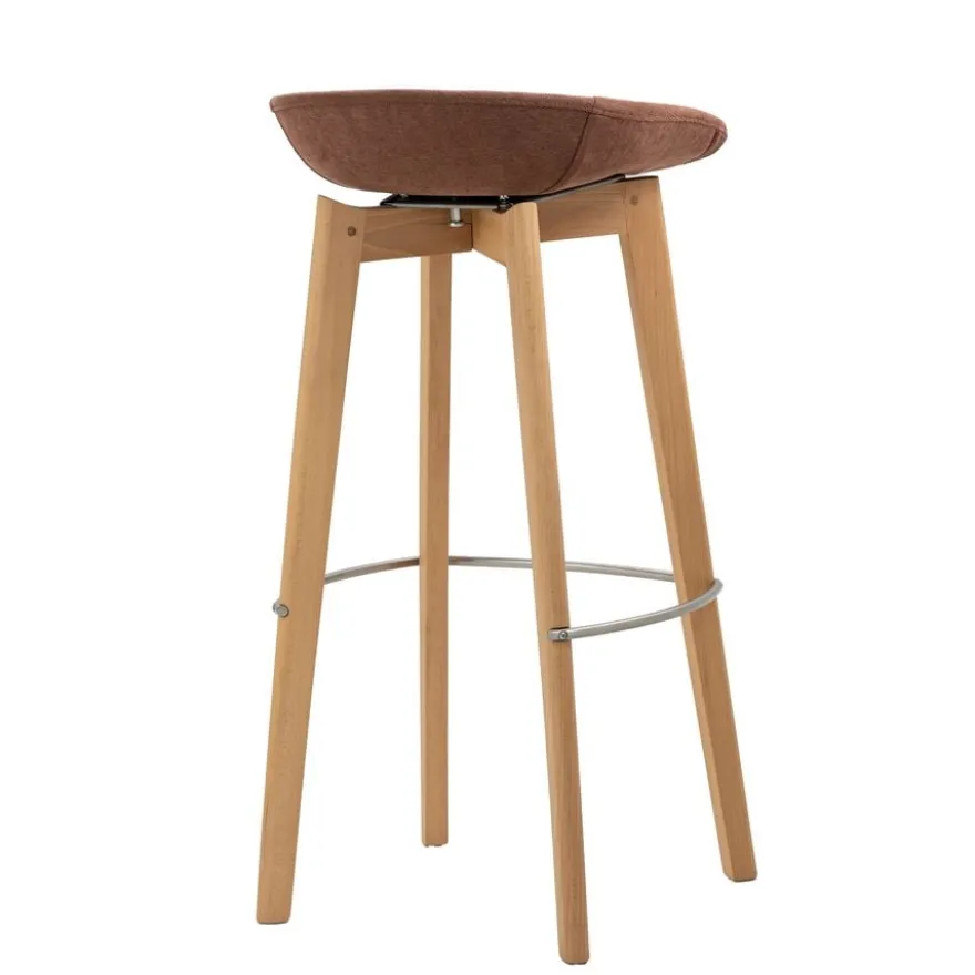 FEROS Keeve stapelbarer Barstuhl - niedrige Sitzschale, gepolstert - Holz / Rotbraun