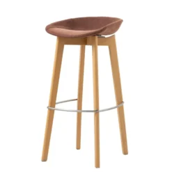 FEROS Keeve stapelbarer Barstuhl - niedrige Sitzschale, gepolstert - Holz / Rotbraun