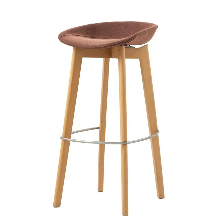 FEROS Keeve stapelbarer Barstuhl - niedrige Sitzschale, gepolstert - Holz / Rotbraun