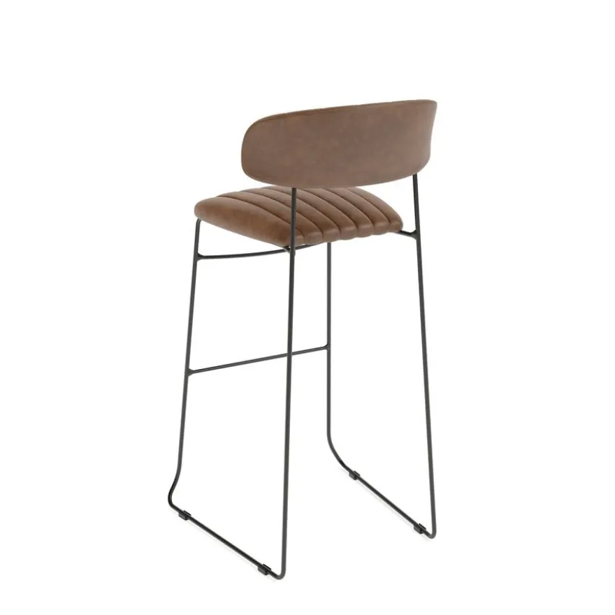 Feros Mundo Barhocker Cognac, Kunstleder gepolstert, feuerhemmend, 465 x 490 x 1050 mm