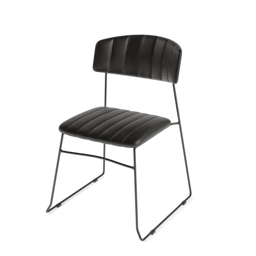 Feros Mundo Stapelstuhl Schwarz, Kunstleder gepolstert, feuerhemmend, 540 x 550 x 790 mm