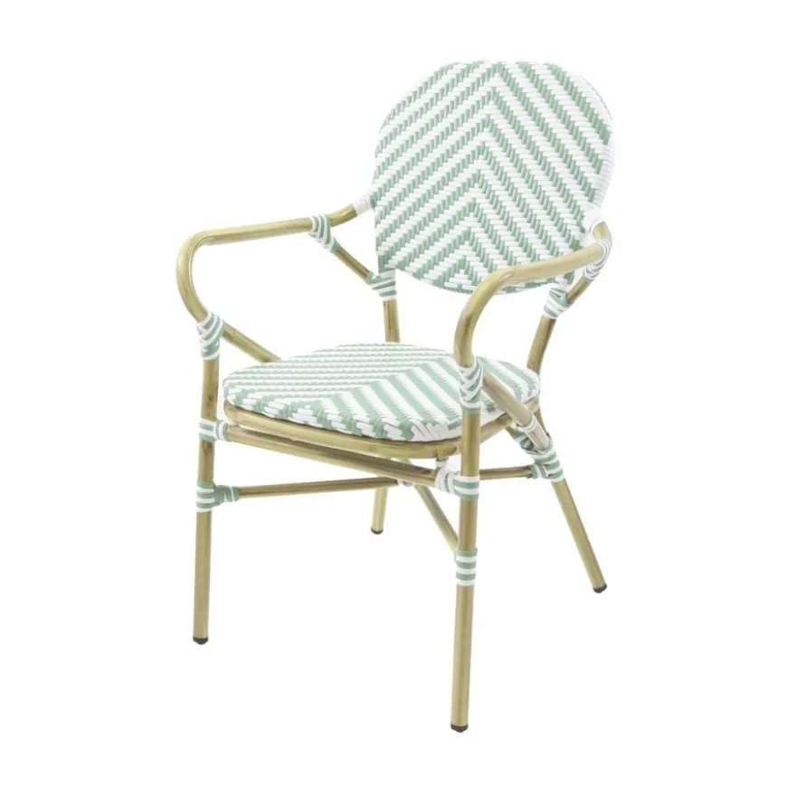 Feros Tango Bistrostuhl Rattan – Bambus-Weiß/Pastellgrün