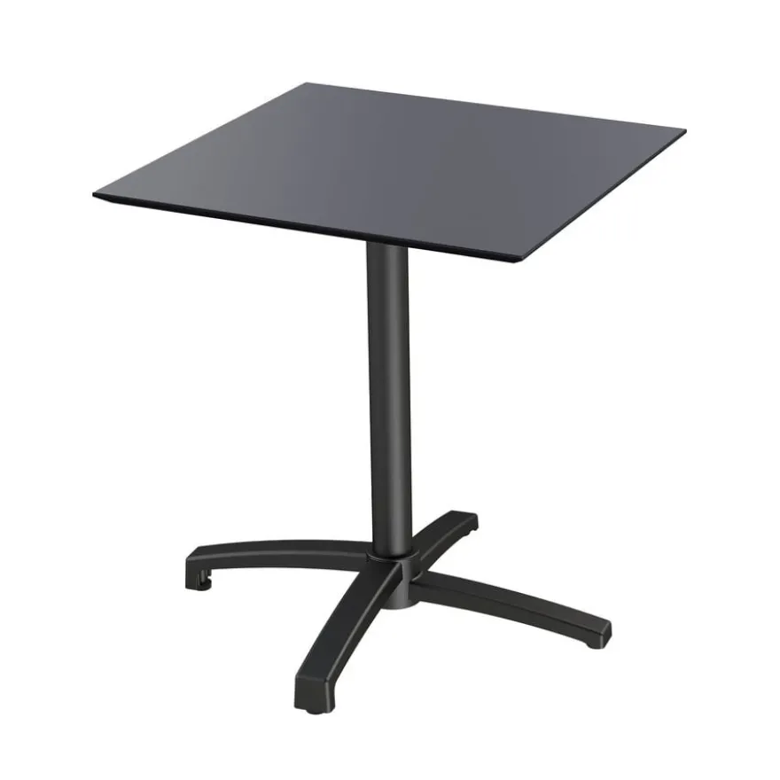 Feros Terrassentisch X Cross niedrig Schwarz 740 mm, 11001, HPL Tischplatte 700 x 700 mm