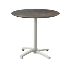 Feros X Cross Terrassentisch Sand gestell + Riverwashed Wood HPL Ø70 cm
