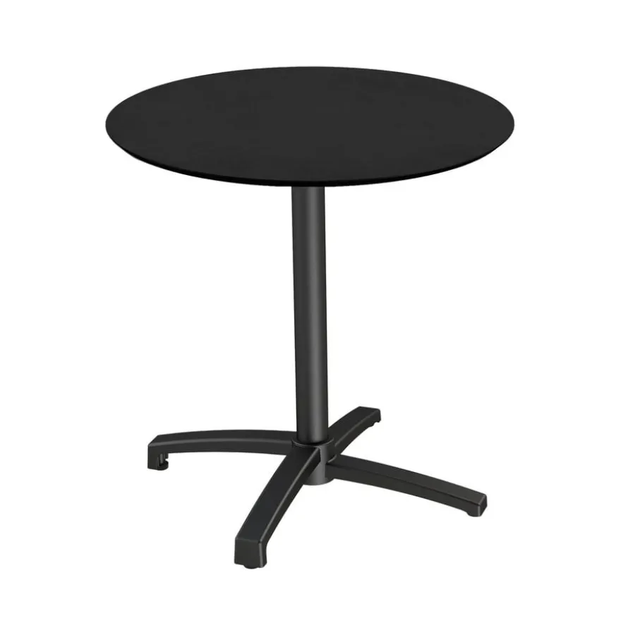 Feros X Cross Terrassentisch Schwarz gestell + Schwarz HPL Ø70 cm