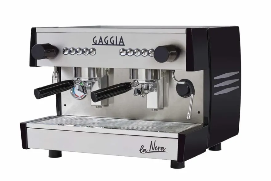 Gaggia Milano Siebträgermaschine LA NERA COMPACT 2-Gruppig, Festwasseranschluss, silber/schwarz, inkl. Aufstellung
