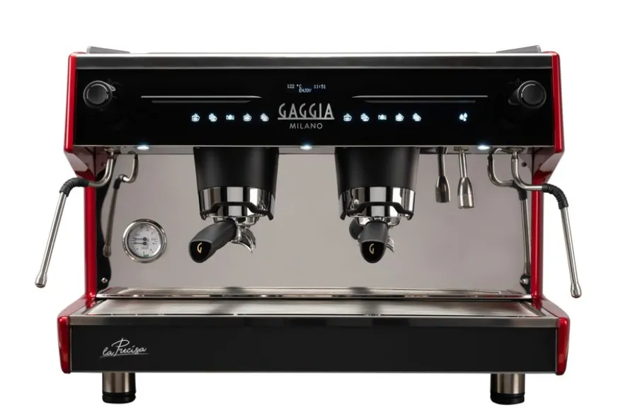 Gaggia Milano Siebträgermaschine LA PRECISA TALL CUP 2-Gruppig, Festwasseranschluss, 2 Dampflanzen, moderne Optik, rot/schwarz, inkl. Aufstellung