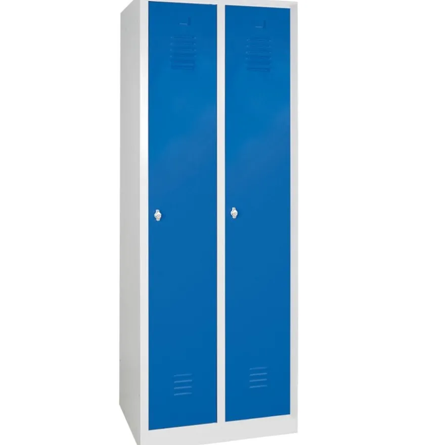 Garderobenspind "Profi" mit Drehriegelverschluss, 2 Abteile, BxTxH 600x500x1800 mm, Türen blau
