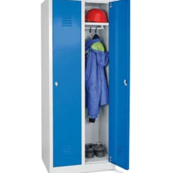 Garderobenspind "Profi" mit Drehriegelverschluss, 2 Abteile, BxTxH 600x500x1800 mm, Türen blau