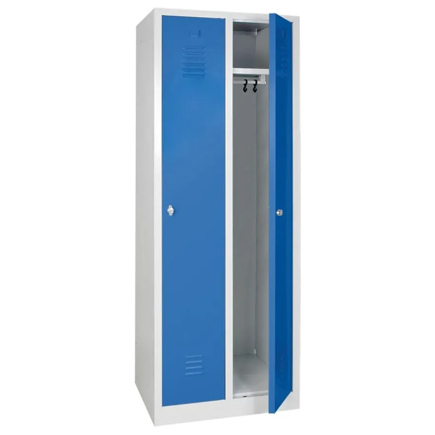Garderobenspind "Profi" mit Drehriegelverschluss, 2 Abteile, BxTxH 600x500x1800 mm, Türen blau