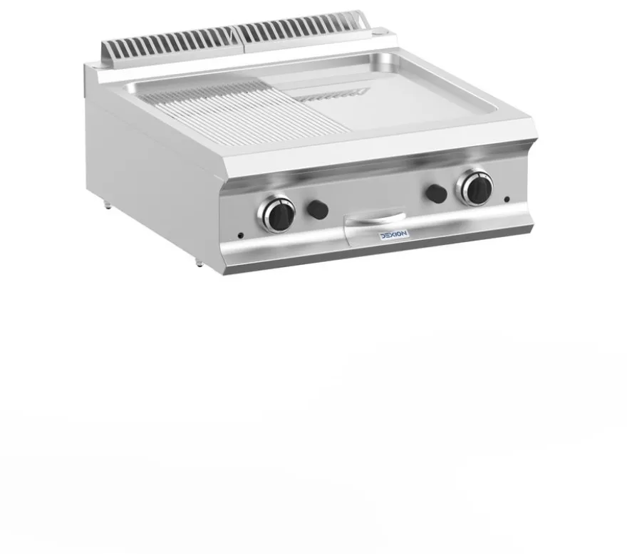 Gasgrillplatte Dexion Lux 700 - 70/73- ½ glatt, ½ gerillt, verchromt - Tischgerät - 14 kW