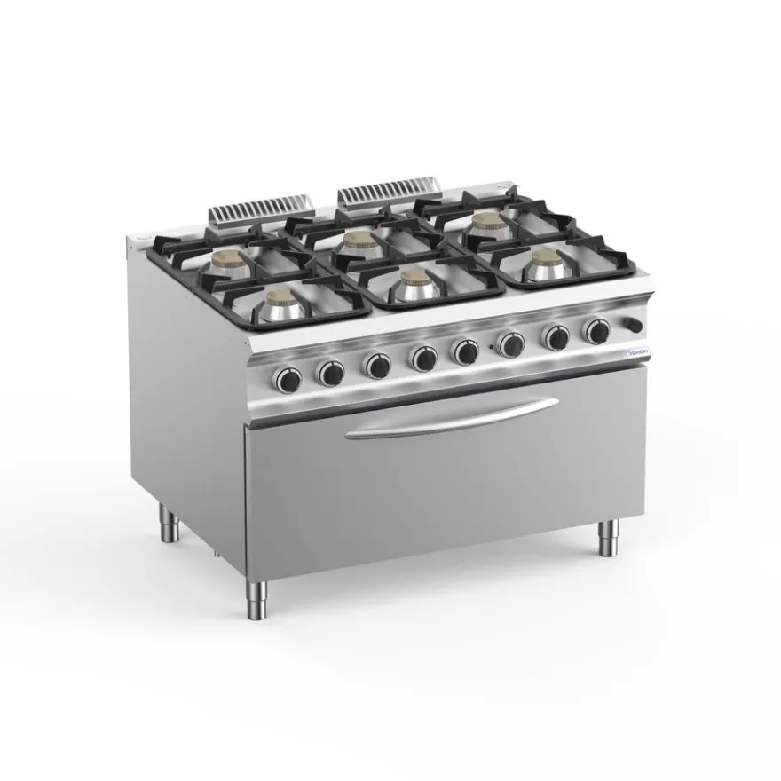 Gasherd Dexion Lux 980 - 120/90 mit großem Gas-Grillbackofen - 4 Kochstellen - 64 kW