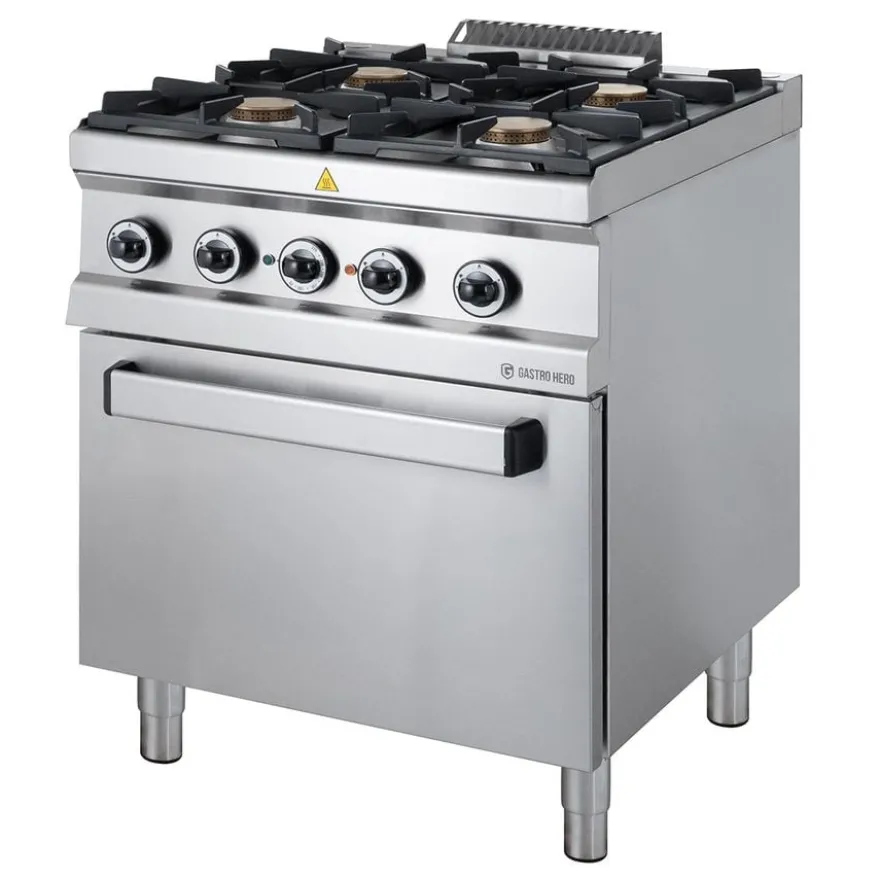 Gasherd Serie 700 - 70/70 mit Elektrobackofen, Umluft- 4 Kochstellen - 30,6 kW