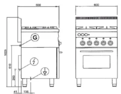 Gasherd Serie 600 - 60/60 mit Elektrobackofen,Umluft und Elektrogrill