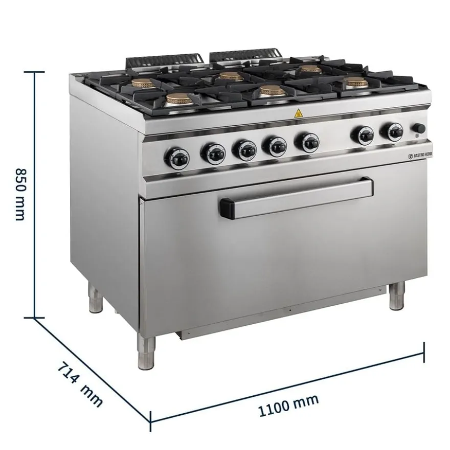 Gasherd Serie 700 - 110/70 mit Gasbackofen - 6 Kochstellen - 42 kW