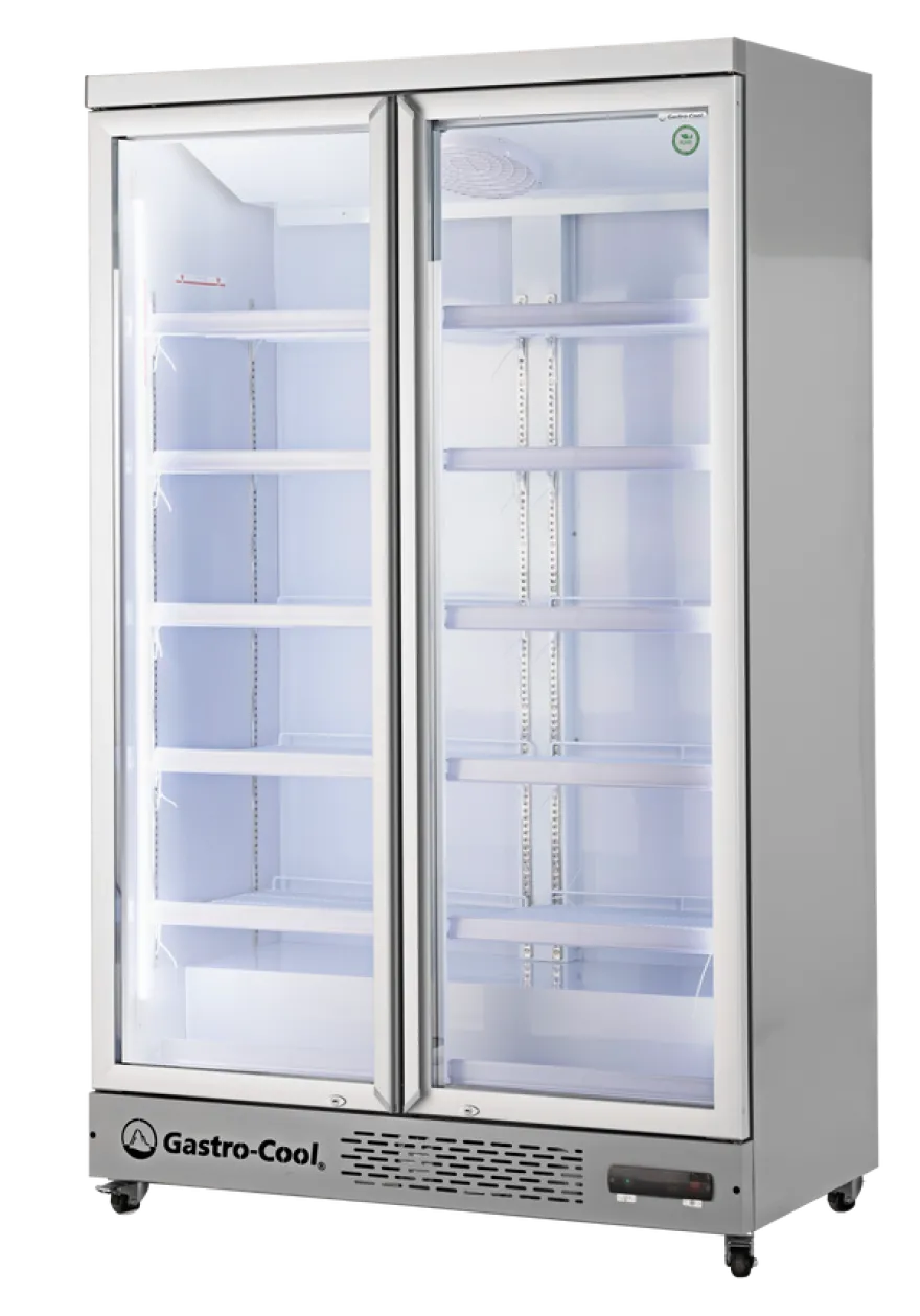Gastro-Cool GD1050 Getränkekühlschrank 1060 Liter mit 2 Klapptüren, LED Beleuchtung, silber