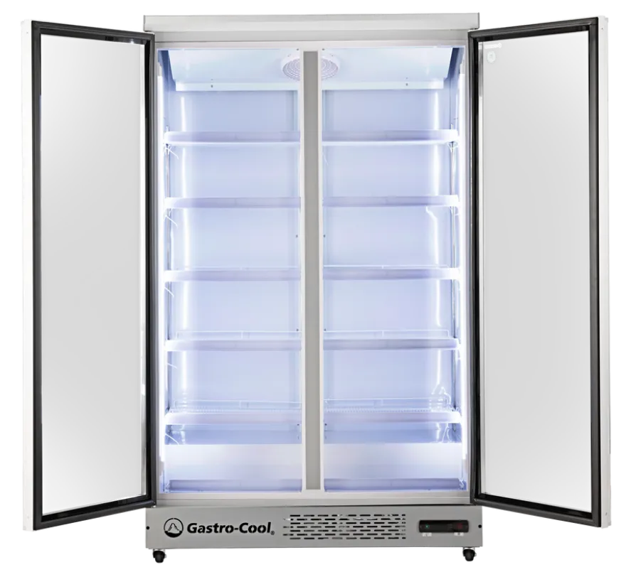 Gastro-Cool GD1050 Getränkekühlschrank 1060 Liter mit 2 Klapptüren, LED Beleuchtung, silber