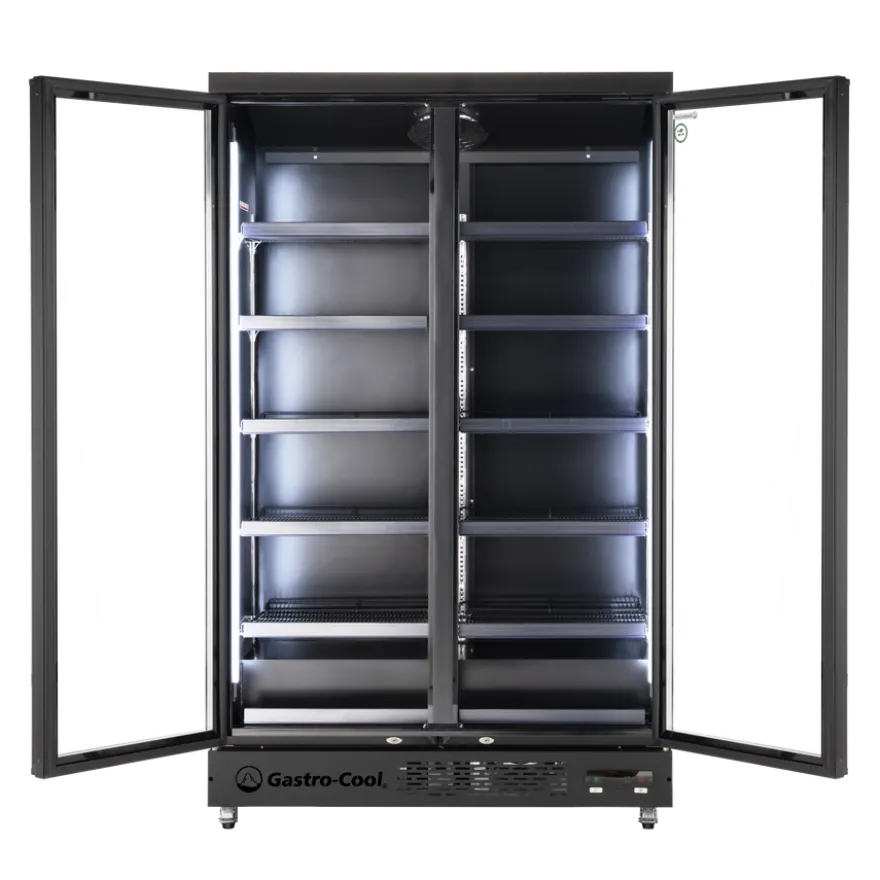 Gastro-Cool GD1050 Getränkekühlschrank 1060 Liter mit 2 Klapptüren, LED Beleuchtung, schwarz