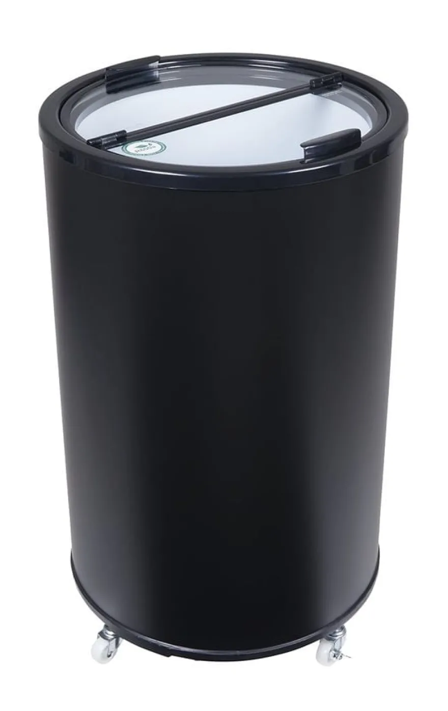 Gastro-Cool PT40 Party-Cooler / Kühltonne 40 Liter mit Glasdeckel schwarz, auf Rollen