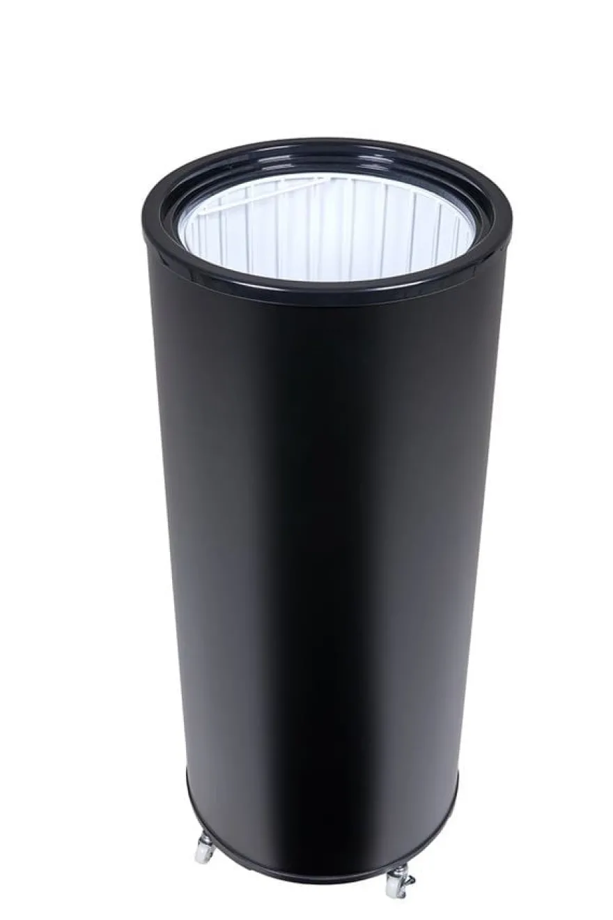 Gastro-Cool PT75 Party-Cooler / Kühltonne 73 Liter mit Glasdeckel schwarz, auf Rollen