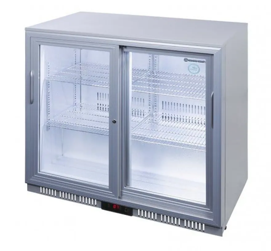 Gastro-Cool UC200 Barkühlschrank 208 Liter Schiebetüren silber, LED, unterbaufähig