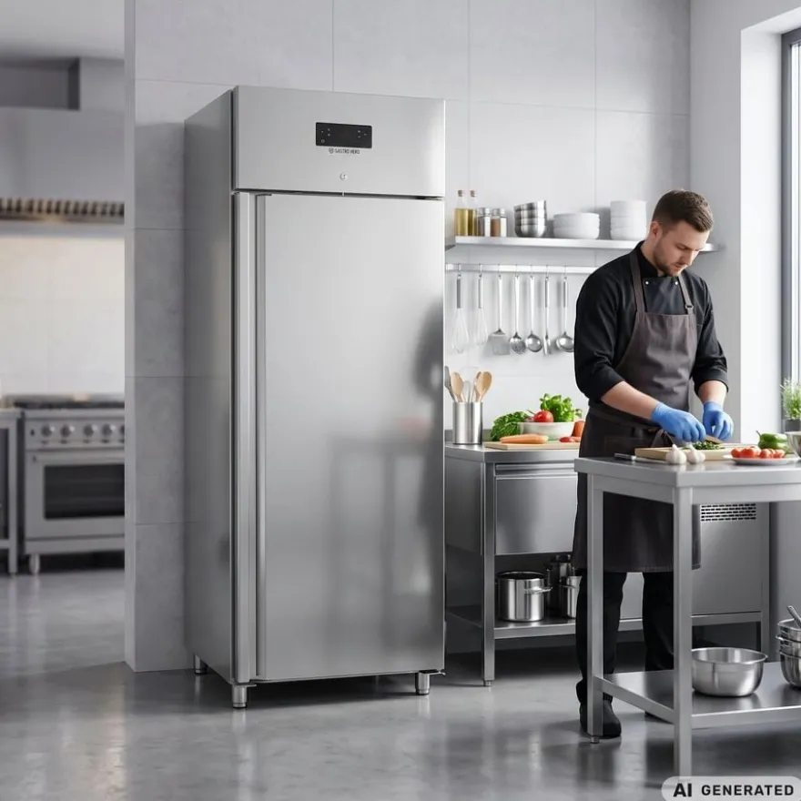 Gastronomie Kühlschrank ECO 700 GN 2/1 Monoblock , 616 Liter Kühlraumvolumen, 3 verstellbare Einlegeböden, Robuste Bauweise, Edelstahl