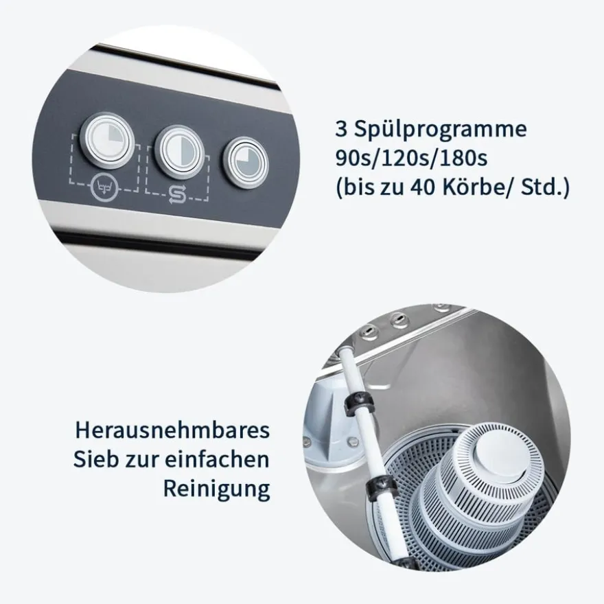 Geschirrspülmaschine ECO 50x50 cm Korbmaß, mit Reiniger- & Klarspüldosierer, mit Ablaufpumpe & Enthärter, Made in Europe, 400 Volt