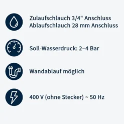Geschirrspülmaschine ECO 50x50 cm Korbmaß, mit Reiniger- & Klarspüldosierer, mit Ablaufpumpe & Enthärter, Made in Europe, 400 Volt
