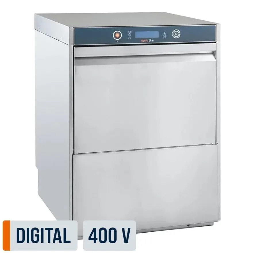 Geschirrspülmaschine HYPRO Digital 54 SLE 50x50 cm Korbmaß, mit Reiniger- & Klarspüldosierer, mit Ablaufpumpe & Enthärter,Drucksteigerungspumpe Made in Europe, 400 Volt