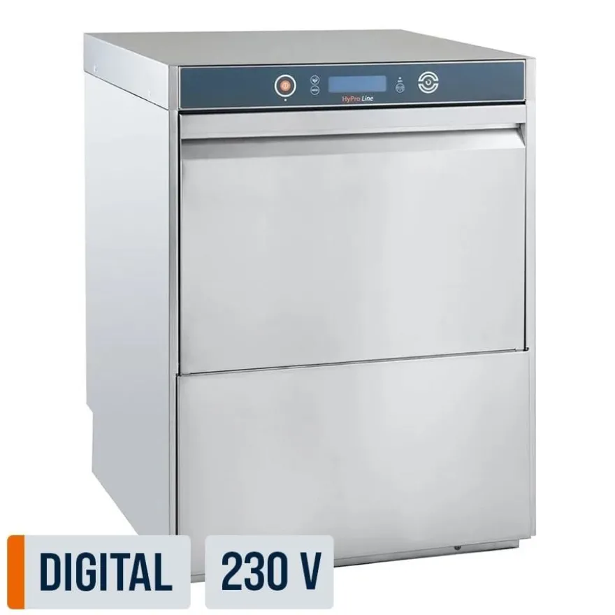 Geschirrspülmaschine HYPRO Digital 50 SLE 50x50 cm Korbmaß, mit Reiniger- & Klarspüldosierer, mit Ablaufpumpe & Enthärter,Drucksteigerungspumpe Made in Europe, 230 Volt