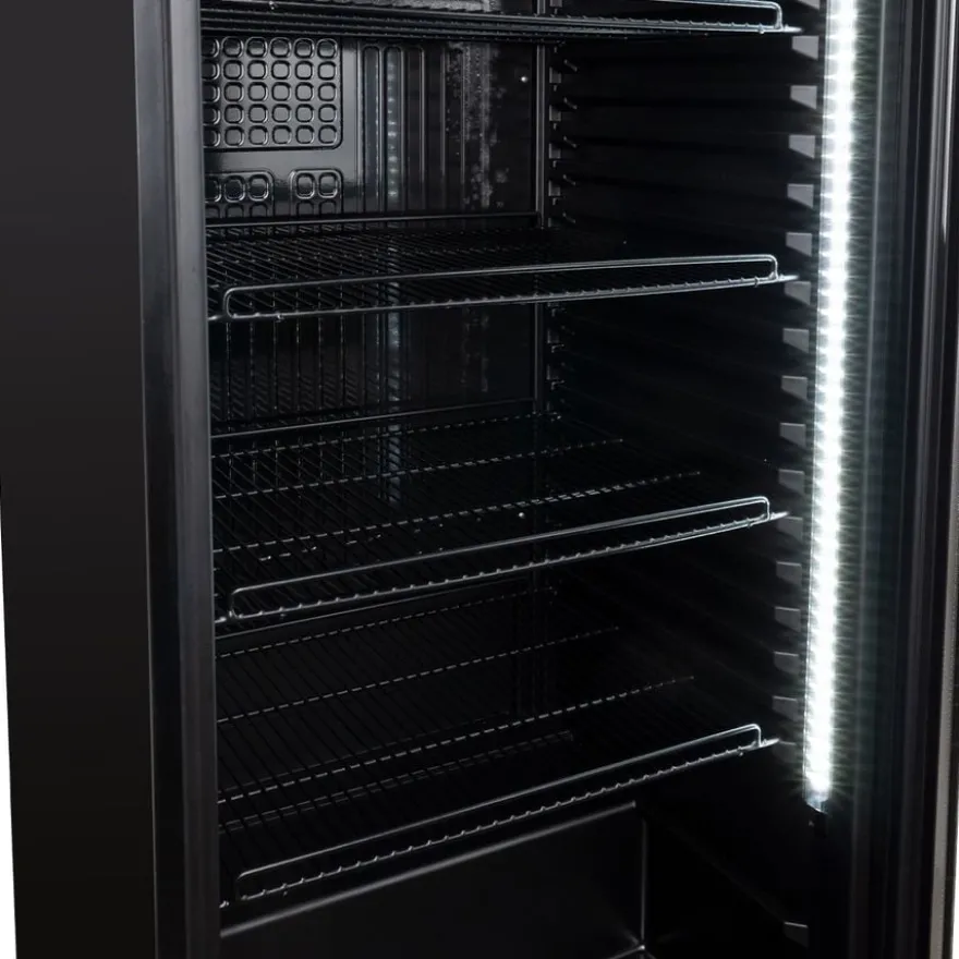 Getränkekühlschrank GKSE360, 360 Liter Kühlraumvolumen, 5 verstellbare Einlegeböden, Innenbeleuchtung, Abschließbar, Schwarz