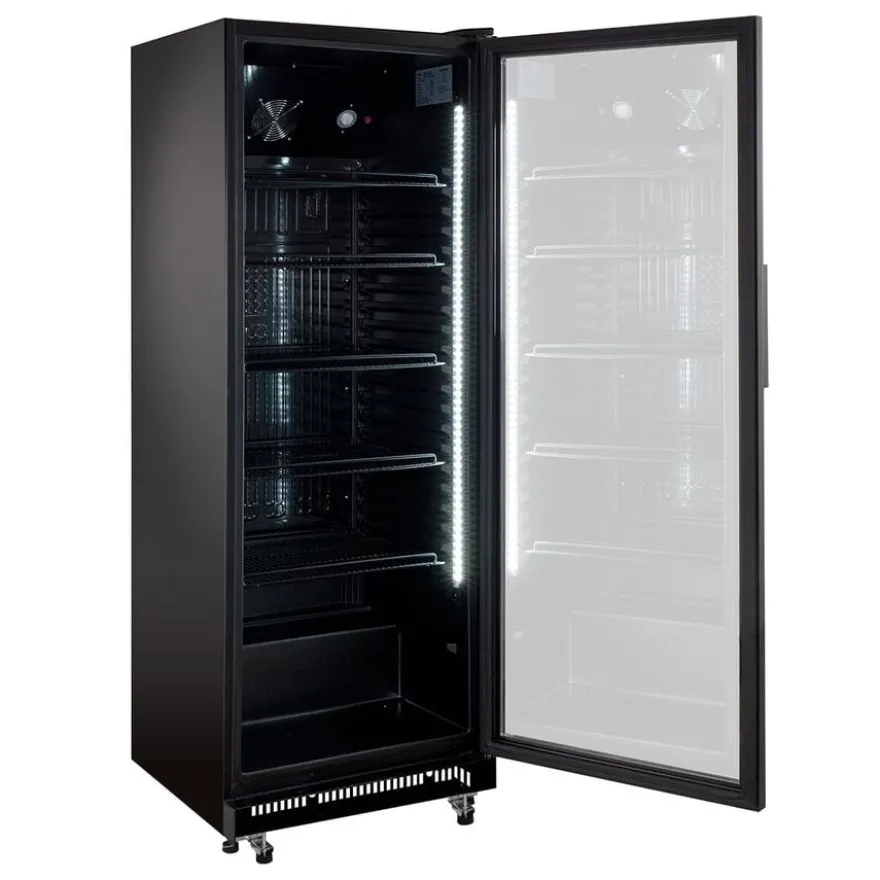 Getränkekühlschrank GKS-360, 360 Liter Kühlraumvolumen, 5 verstellbare Einlegeböden, Innenbeleuchtung, Abschließbar, Schwarz