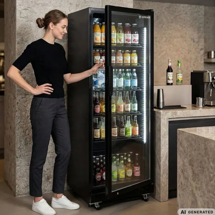 Getränkekühlschrank GKS-360, 360 Liter Kühlraumvolumen, 5 verstellbare Einlegeböden, Innenbeleuchtung, Abschließbar, Schwarz