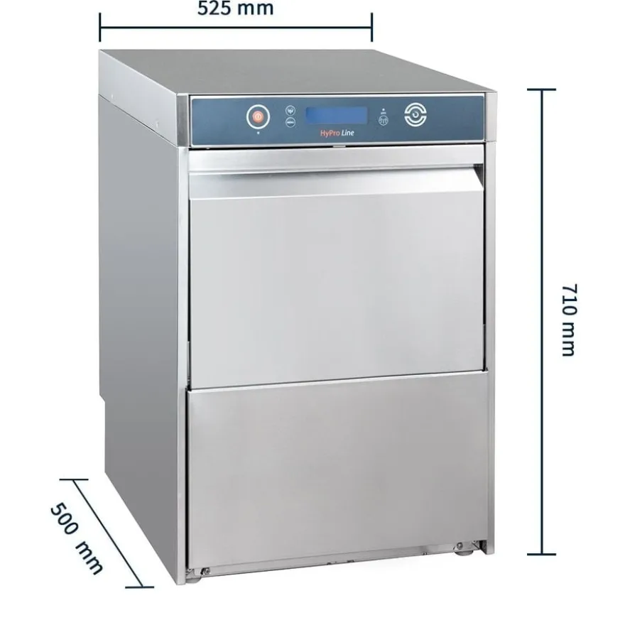 Gläserspülmaschine HYPRO Digital 40 SL 40x40 cm Korbmaß, mit Reiniger- & Klarspüldosierer, mit Ablaufpumpe & Drucksteigerungspumpe Made in Europe, 230 Volt