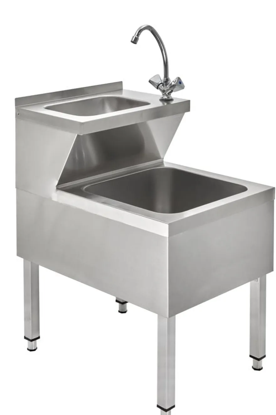 Handwasch-Ausgussbeckenkombination Basic 1, Kalt- und Warmwasserhahn