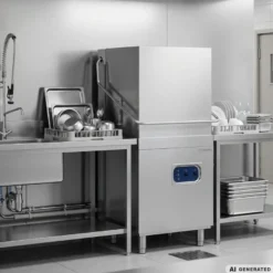 Haubenspülmaschine ECO 50x50 cm Korbmaß, mit Reiniger- & Klarspüldosierer, mit Ablaufpumpe, Made in Europe, 400 V
