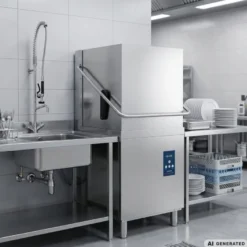 Haubenspülmaschine PROFI Digital 54 SL 50x50 cm Korbmaß, mit Reiniger- & Klarspüldosierer, mit Ablaufpumpe, Made in Europe, 400 Volt