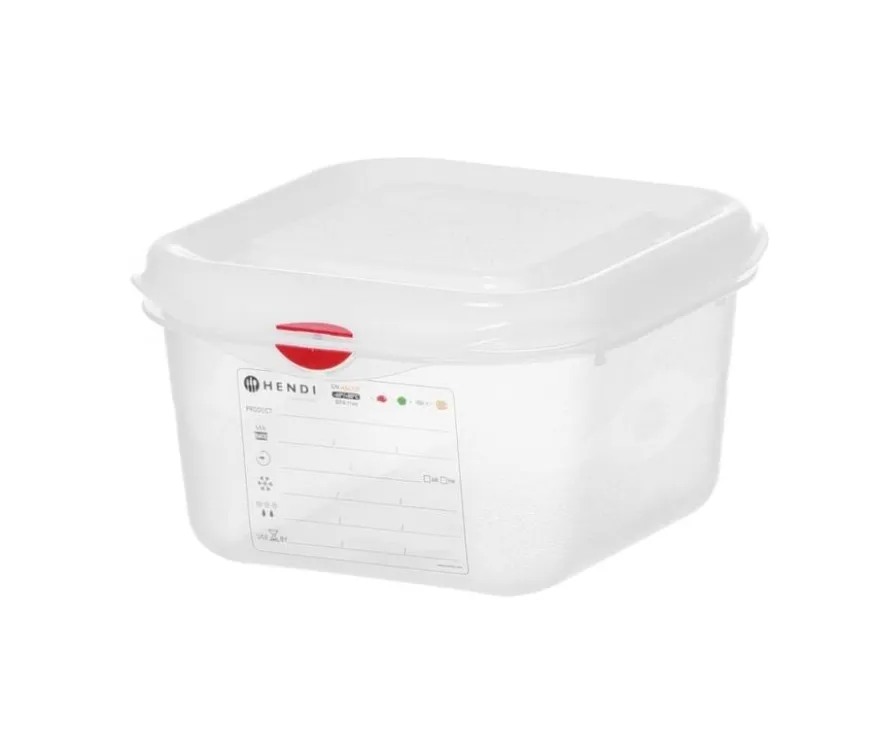Hendi GN-Behälter mit Deckel und HACCP-Clips, GN 1/6, 100 mm, 1,7 L, PP