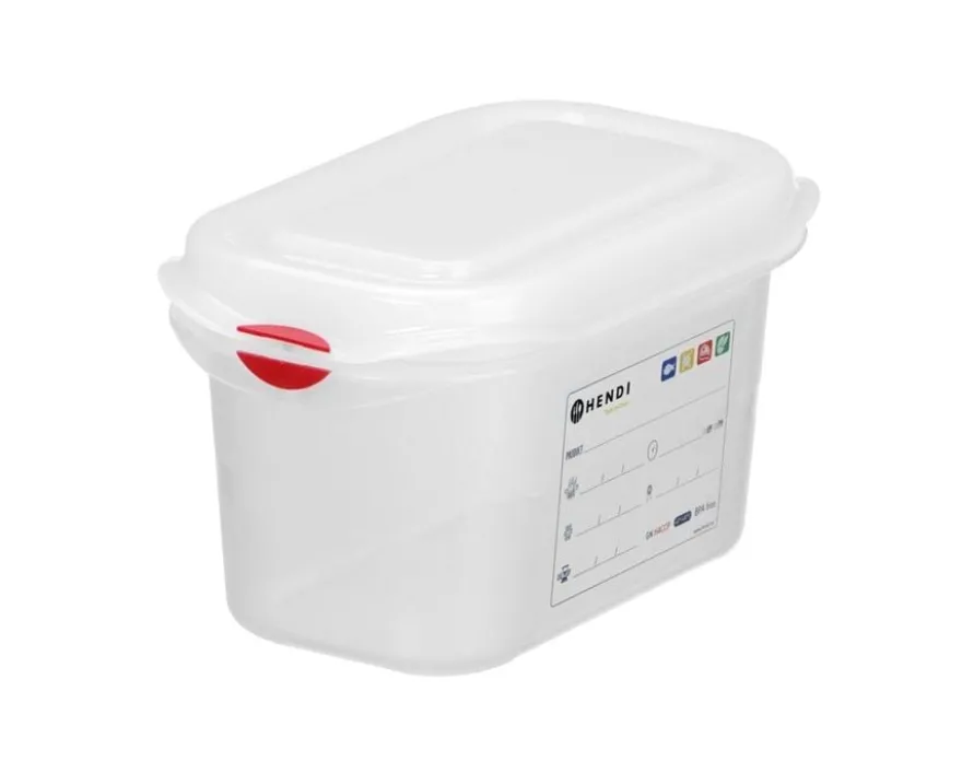 Hendi GN-Behälter mit Deckel und HACCP-Clips, GN 1/9, 100 mm, 1 L, PP