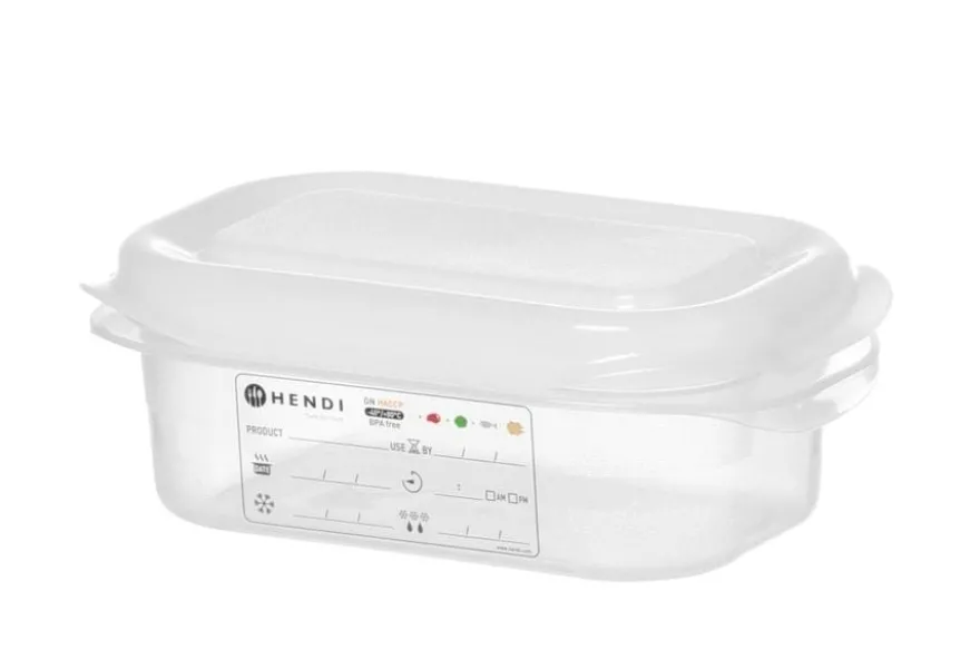 Hendi GN-Behälter mit Deckel und HACCP-Clips, GN 1/9, 65 mm, 0,6 L, PP