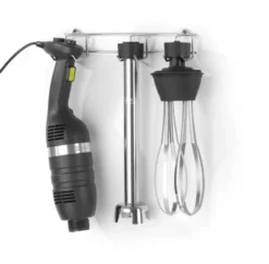 Hendi Set: Stabmixer 350 mit variabler Geschwindigkeit + Schneebesen + Halterung zur Wandmontage, Kitchen Line, Schwarz, 230V/350W, Ø 100x110mm