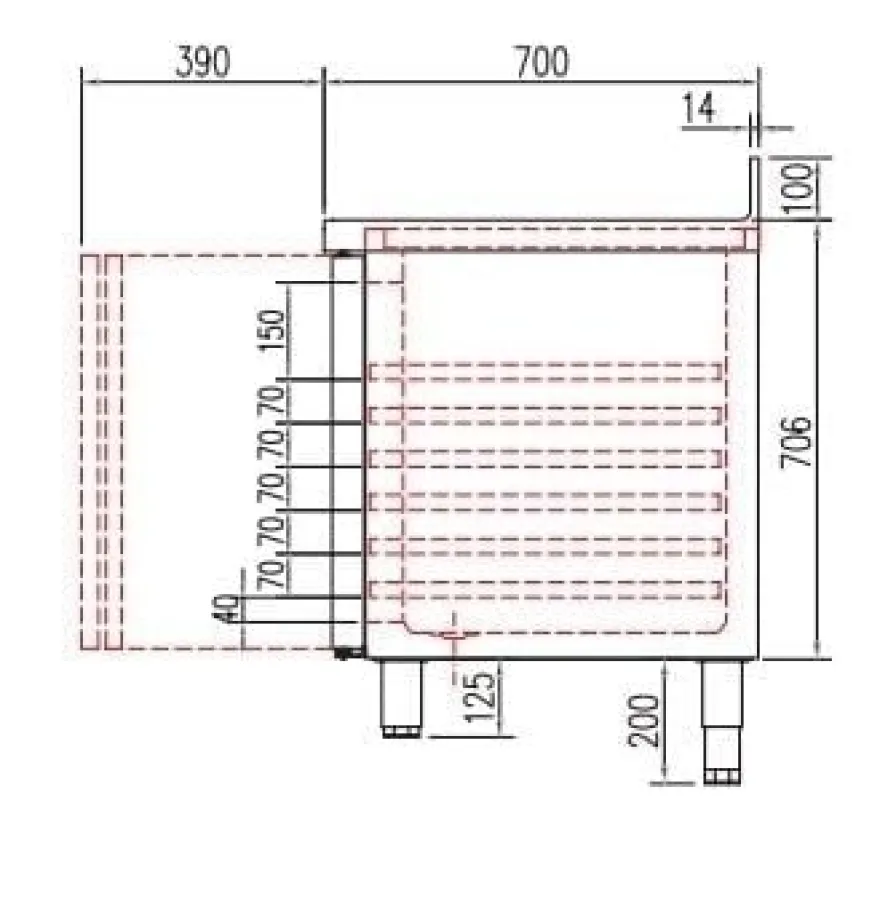 Kühltisch Profi 2/0 Superior mit Aufkantung - GN 1/1