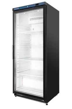 Lagerkühlschrank ECO 600 mit Glastür, Innenraum aus Kunststoff, schwarz