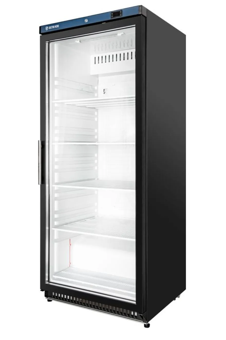 Lagerkühlschrank ECO 600 mit Glastür, Innenraum aus Kunststoff, schwarz